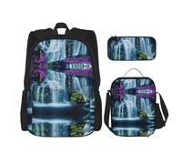 Kfjghhl Estuche para lápices de cascada y flores, bolsa de almuerzo para niños y niñas, juego de mochila escolar para computadora portátil universitaria, estudiante, verano