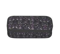 Kfjghhl Estuche para lápices gótico espeluznante morado y negro para niñas y niños, bonito estuche secundario de gran capacidad, compartimentos con cremallera