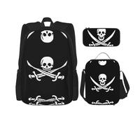 Kfjghhl Mochila con diseño de bandera pirata, bolsa de almuerzo para niños y niñas, juego de mochila escolar para la universidad, laptop, estudiantes, verano
