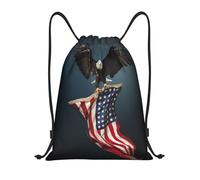 Kfjghhl Mochila deportiva con cordón de águila calva 3D volando con bandera americana, mochila deportiva, bolsa de gimnasio para mujeres, hombres, niños, deportes al aire libre, Black, M, Vacaciones