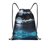 Kfjghhl Mochila deportiva con diseño de luna llena y nubes de niebla con cordón turquesa, bolsa deportiva a granel, bolsa de gimnasio, para mujeres, hombres, niños, deportes al aire libre, Black, S