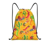 Kfjghhl Mochila deportiva con diseño de sombrero de cactus y chile y chile con cordón, bolsa de gimnasio para mujeres, hombres, niños, deportes al aire libre, Black, M, Vacaciones