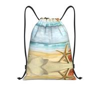 Kfjghhl Moderna mochila deportiva con diseño de estrella de mar y coral en la playa de arena, con cordón, bolsa de gimnasio, para mujeres, hombres, niños, deportes al aire libre, Black, S, Vacaciones