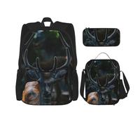 Kfjghhl Outdoor Wildlife Deer Antler Pencil Case Backpack Lunch Bag Boys Girls School Bookbag Set College Laptop Student Summer