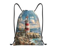Kfjghhl The Seaside Lighthouse - Mochila deportiva con cordón ajustable para mujeres, hombres, niños, deportes al aire libre, Black, M, Vacaciones