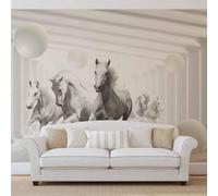 kfjhgbdshhj Caballos Blancos no Tejidos Entre columnas, 250 cm x 175 cm Poster - Adhesivo para Pared - Cuadro sin Marco