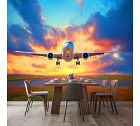 kfjhgbdshhj Fotomural con efecto 3D de avión al atardecer, papel tapiz no tejido para decoración de pared, ideal para sala de estar, cocina, dormitorio y habitación infantil, 200 cm x 140 cm.