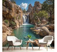 kfjhgbdshhj Papel Pintado de Paisaje de geografía en Tela de Seda para salón y Dormitorio, fotomurales de Tela de Seda con Efecto 3D, Rocas y cascadas, 400 cm x 280 cm