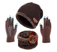 Kfnire Calentar Sombreros Gorro de Punto Beanie y Calentador de Cuello Bufanda con Forro Polar Suave + Guantes de Pantalla Táctil, Kit de Accesorios de Cálido Invierno 3 en 1 para Hombres y Mujeres