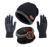 Kfnire Calentar Sombreros Gorro de Punto Beanie y Calentador de Cuello Bufanda con Forro Polar Suave + Guantes de Pantalla Táctil, Kit de Accesorios de Cálido Invierno 3 en 1 para Hombres y Mujeres