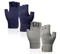 Kfnire Guantes Invierno Hombre 2 Pares de Guantes sin Dedos Hombre y Mujere Suaves y Cálidos Adecuados para Conducir Andar en Bicicleta Pescar y Correr (Gris + Azul Marino)
