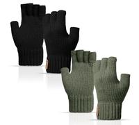 Kfnire Guantes Invierno Hombre 2 Pares de Guantes sin Dedos Hombre y Mujere Suaves y Cálidos Adecuados para Conducir Andar en Bicicleta Pescar y Correr (Negro + Verde Militar)
