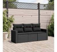 KFPOERTFGD Juego de 3 sofás de jardín con cojines de poliratán negro, incluye espacio de almacenamiento, muebles modulares para terraza y exterior