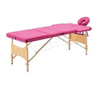KFPOERTFGD Mesa de masaje plegable de 3 zonas, cama de spa portátil con marco de madera y altura ajustable, incluye funda de transporte para terapeutas de belleza, color rosa