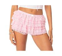 Kfsghdnz Mini pantalones cortos de verano Y2K para mujer, lindos volantes y encaje, falda corta elástica de cintura baja, pantalones de calabaza, pettipant Bloomers, Rosa a, S