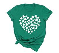 kfulemai Camiseta de trébol del día de San Patricio para mujer, camisetas con gráficos de corazón de trébol con texto en inglés "Get Lucky, Verde-1, Small