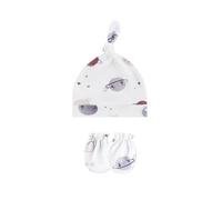 Kfwfuaee 1 juego de gorro de algodón suave para recién nacidos con manoplas resistentes a los arañazos para mayor calidez y moda, gorro anudado, gorro infantil de invierno y manoplas, Planeta morado