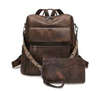 Kfwfuaee 2 mochilas de piel sintética para mujer, diseñadoras, bolso de hombro para mujer, bolso de mano de moda, trabajo, viajes, con bolsos, mochilas para mujer, Café de dos colores
