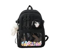 Kfwfuaee Mochila 2023 de nailon para niñas, estudiantes, versátil mochila de hombro con doble correa, bolsa de viaje, bolsa de bolsillo transparente, mochila para fanáticos del anime, Black, single