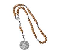 [Kfwfuaeee] Rosario de cadena de cuentas de madera trenzada colgante con medalla crucificada con amnistía Cristiana Comunión religiosa, Free Size