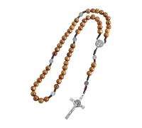 [Kfwfuaeee] Rosario de cadena de cuentas de madera trenzada colgante con medalla crucificada con amnistía Cristiana Comunión religiosa, Free Size