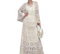 KFXYSM Camisola Playa Mujer,Vestidos Tejidos Crochet Conjunto de Dos Piezas de Verano for Mujer, Top y Falda Holgados, Elegantes y Suaves, Ropa de Fiesta for Mujer(White)