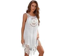 KFXYSM Camisola Playa Mujer,Vestidos Tejidos Crochet Vestido Playero for Mujer, Pareo, Traje de baño, Ropa de Playa, Vestidos Beige, Traje de baño for Mujer, Verano(White)