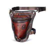 KFXYSM Pernera Moto, Riñonera Moto Genuino Cuero Genuino Diseño de Los Hombres Casual Marrón Clásico Correas de Hombro Moda Viajes Pantalones Cinturón Bolsas de Pierna(Burgundy)