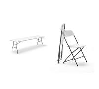 KG KITGARDEN - Mesa Plegable Multifuncional, 240x74x74cm, Blanco, Folding 240 &, Pack de 2 Sillas Plegables Multifuncional, Blanco, Every