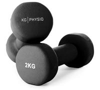 KG Physio Mancuernas y Póster A3 con Ejercicios Ejemplo - Mancuernas con Forro de Neopreno, Agarre Cómodo, Resistente al Sudor y con Tecnología anti-roll 2kg, negro