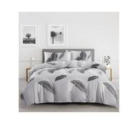 Kg2bVw9dP Juego de Funda nórdica Grey Feather Print Reversible Duvet Cover with Pillowcases 2/3 Pieces Modern Soft Comforter Set Juego de Cama(EU Double(200x200cm))