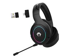 KG7HQRP Auriculares estéreo recargables con un botón de silencio, aislamiento de ruido, cojines suaves, cancelación de ruido, auriculares para PC, adaptador USB a tipo C, negro/blanco (negro)
