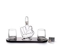 KG7HQRP Juego de decantador de dedo medio, vasos de 1000 ml, juego de decantador de whisky grande con 2 vasos y piedra de vino helado, base de madera