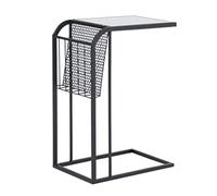 KG7HQRP Mesa auxiliar de aperitivo en forma de C para sofá y cama, mesa de ordenador portátil, mesa de trabajo desde casa, mesa auxiliar, bandeja de metal, color dorado (color: negro)