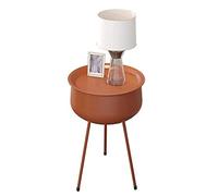 KG7HQRP Mesa auxiliar redonda de hierro para almacenamiento, mesa auxiliar de madera, mesita de noche para dormitorio, mini mesita de noche dorada (color: negro) (naranja)