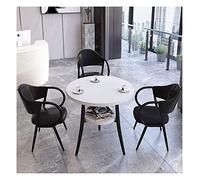 KG7HQRP Moderno juego de mesa y silla, diseño simple de doble capa, decoración de muebles de cocina, mesa de comedor redonda, oficina, recepción, negociación, estudio, silla negra + mesa blanca