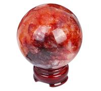 KGBHSCTTIE Red Gum Flower Crystal Ball Real Gemstone Divination Sphere Sculpture Figurine with Wood Stand Feng Shui Aura Home Desk Decor,5~5.5cm