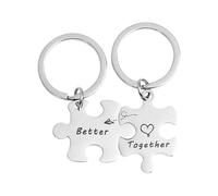 KGDUYC 2 Pcs Unisex Pareja Llaveros Colgante de Acero Inoxidable Jigsaw Plata Grabado «Better Together» Regalo del Día de San Valentín