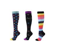 KGDUYC 3 Piezas Calcetines de Compresión para Hombres y Mujeres Calcetines de Compresión es el Mejor para Running, Senderismo, Correr, Volar, Viajar - lunares/amar/raya