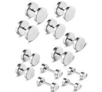KGDUYC 6 pares Pendientes Perforantes Pendientes de Acero Inoxidable Pendientes de Ronda Pendiente Hombre Barbell Aretes de Perno Piercing Posterior del Tornillo Hombre Mujer Unisex - plata