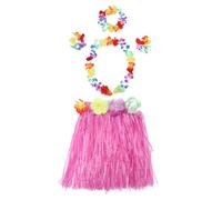 KGDUYC Hawaiian Theme Party Costume Dress, Hawaiian Grass Skirt, 40cm Hawaiian Grass Skirt with Necklace Bracelet Hair Flower Grass Skirt Cheerleader Beach Party (Pink)