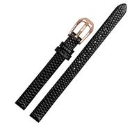 KGFCE Banda de reloj de cuero de vaca impresa en lagarto para un reemplazo de damas Mira la correa blanca roja ultra delgada 6 8 10 12 14 16 mm Entrega gratuita(Black Rose Gold,6mm)
