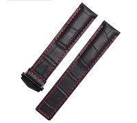 KGFCE Banda de reloj de cuero genuina para ETIQUETA Pulsera de color marrón negro de muñequera Heuer 19 mm de 20 mm 22 mm con correas de cuero plegable de cierre(Black red black,20mm)
