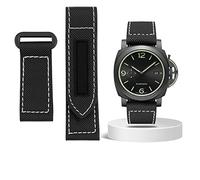 KGFCE Correa de lona de nailon a cuadros de fibra de carbono para Panerai Lumino PAM01118 01661 pulsera de reloj resistente al agua 24mm negro azul(Black-black,24mm)