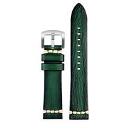 KGFCE Correa de reloj de cuero genuina hecha a mano 20/22/24 para Rolex Citizen Omega Mido Huawei GT Boba de reloj masculina Brown Blue Green Grey(Green silver buckle,20mm)