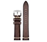 KGFCE Correa de reloj de cuero genuina hecha a mano 20/22/24 para Rolex Citizen Omega Mido Huawei GT Boba de reloj masculina Brown Blue Green Grey(Brown silver buckle,24mm)