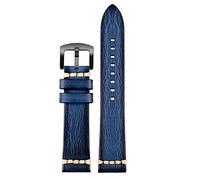 KGFCE Correa de reloj de cuero genuina hecha a mano 20/22/24 para Rolex Citizen Omega Mido Huawei GT Boba de reloj masculina Brown Blue Green Grey(Blue black buckle,20mm)