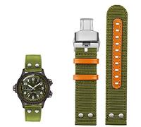 KGFCE Para el reloj de aviación Hamilton Khaki H77616533 H70615733 Watch Strap Men Watchband Beyond Wind Speed Series Nylon Canvas 20 mm 22 mm(Green silver fold)