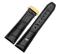 KGFCE Para Eliros Watchband First Capeta Becerro de 20 mm 22 mm con hebilla plegable Caja de cuero de vaca marrón negro(Black gold,20mm)