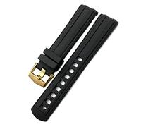 KGFCE Para Omega Seamaster 007 Rose Gold Hedble Soft Water Wating Silicone Watch Strap 19 mm 20 mm 21 mm Banda de reloj de goma fluoroso(Black Golden,20mm)